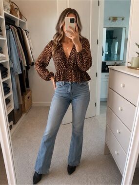 H&M Leopard Print Peplum Blouse - Tan and Black